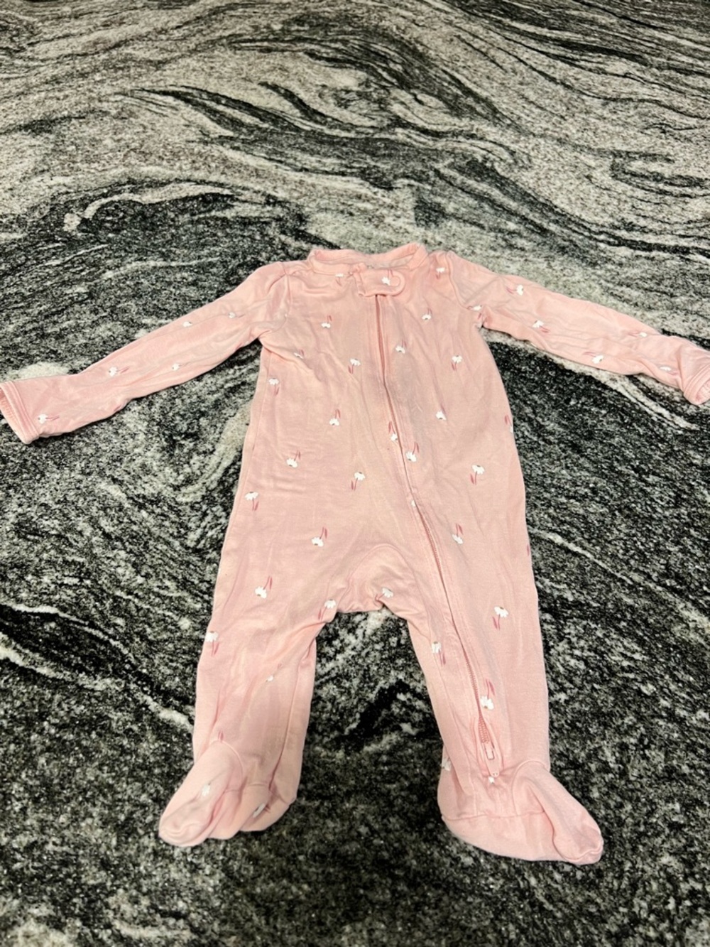 Carter's Light Pink Footed One-Piece with Tiny White Floral Prints